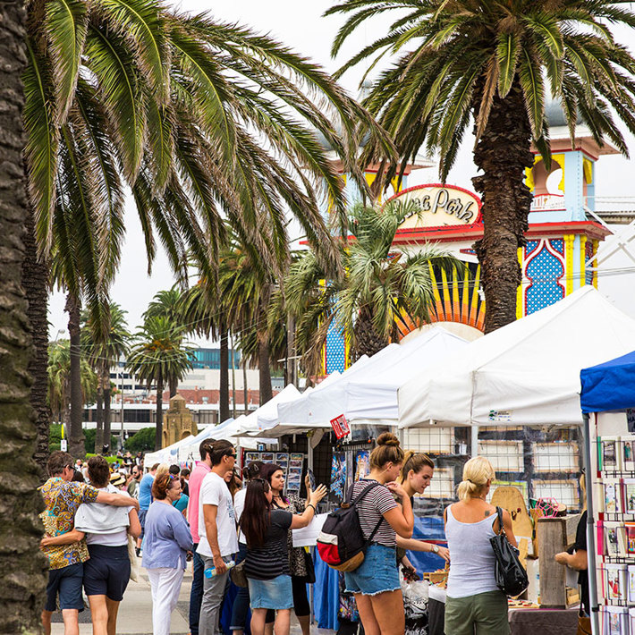 People shopping at the St Kilda Esplanade Market